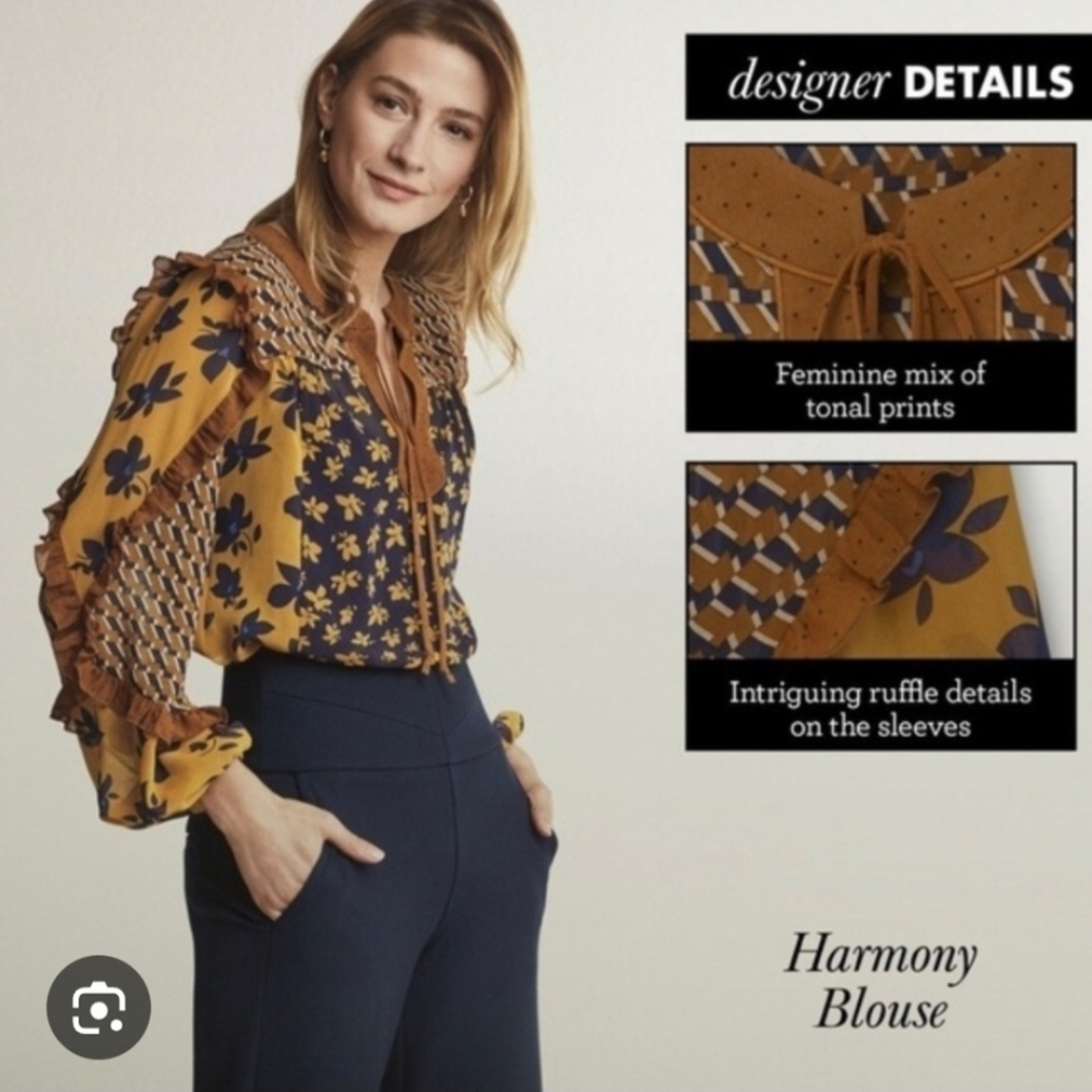 NWOT CAbi Golden Eye Harmony Blouse Flower Riot Size Small